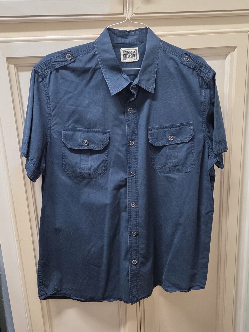 Converse Men’s Navy Short-Sleeve Button-Down Shirt Size XL 100% Cotton